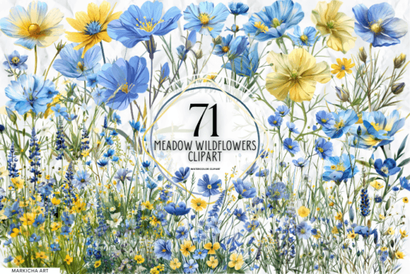 Meadow Wildflowers Clipart Gráfico Ilustraciones Imprimibles Por Markicha Art