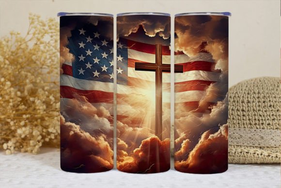 Patriotic Cross American Flag Tumbler Graphic Crafts By BonnyDesign