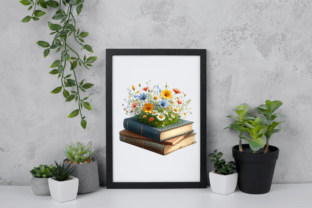 Spring Books with Wildflowers Clipart Grafika Ilustracje do Druku Przez sagorarts 2