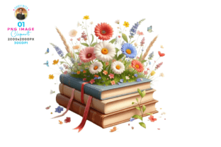 Spring Books with Wildflowers Clipart Gráfico Ilustraciones Imprimibles Por sagorarts 1