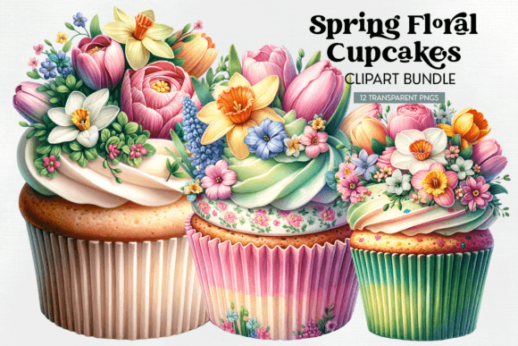 Spring Cupcake Clipart Bundle Grafik KI Transparente PNGs Von Bijou Bay
