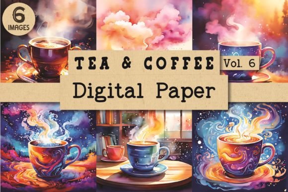 Tea and Coffee Digital Paper Vol. 6 Gráfico Fondos Por VintageRetroCafe