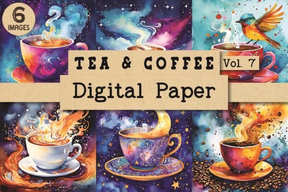 Tea and Coffee Digital Paper Vol. 7 Gráfico Ilustraciones Imprimibles Por VintageRetroCafe