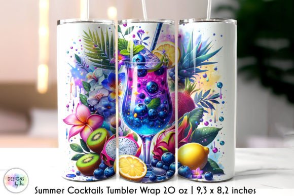 Tropical Summer Cocktails Tumbler Wrap Illustration Illustrations Imprimables Par Designs by Ira