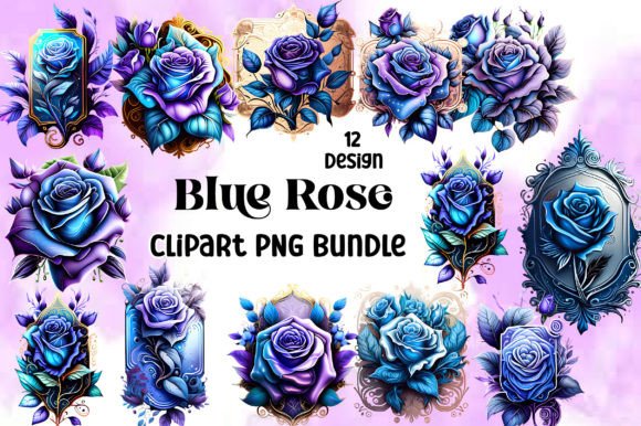 Vintage Blue Rose Clipart PNG Bundle Grafica Modelli Grafici Di Vintage