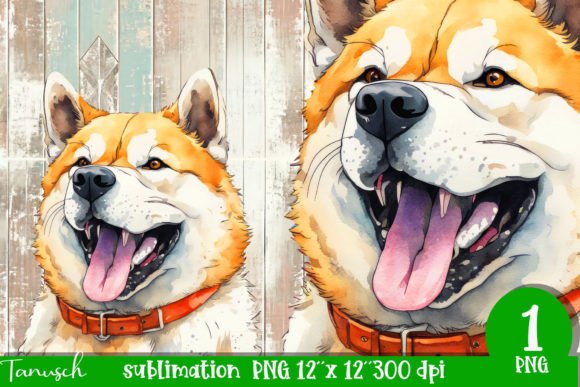 Watercolor Akita Sublimation PNG Graphic Illustrations By TanuschArts
