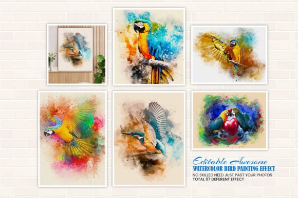 Watercolor Bird Painting Effect Graphic Actions & Presets By mristudio
