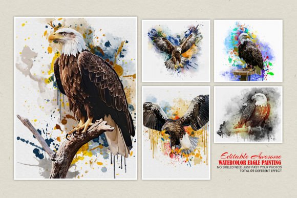 Watercolor Eagle Photo Effect Graphic Actions & Presets By mristudio