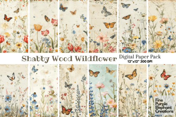 Wood Vintage Wildflower Butterfly Boho Graphic Backgrounds By finepurpleelephant