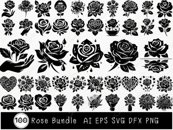 100 Rose SVG Bundle, Flowers for Cricut Grafica Illustrazioni Stampabili Di Imagination Meaw
