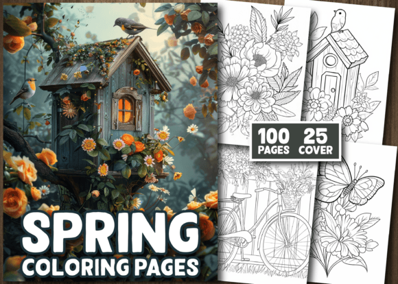 100 Spring Activity Book for Adult Gráfico Desenhos e livros de colorir para adultos Por AM-Designer