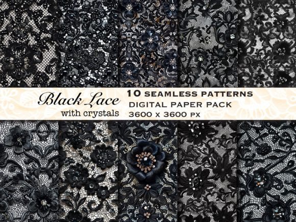 Black Lace Seamless Patterns Set Gráfico Patrones de Papel Por FantasyDreamWorld