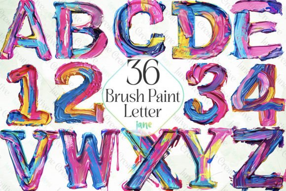 Brush Paint Letter Alphabet Sublimation Graphic Illustrations By JaneCreative