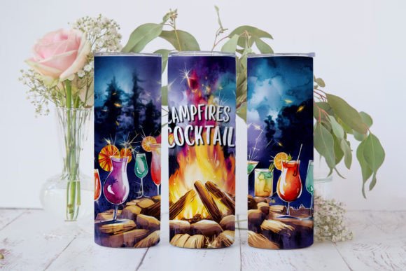 Campfires and Cocktails Camping Tumbler Graphic Crafts By Pizzom
