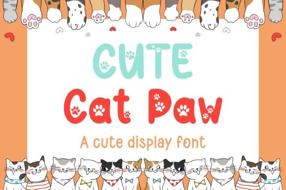 Cute Cat Paw Display Fonts Font Door Adalin Digital