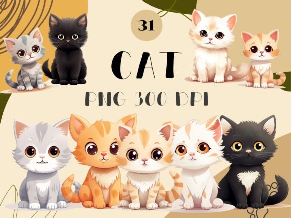 Cute Cat Watercolor Clipart Graphic AI Transparent PNGs By NUTNiCHE