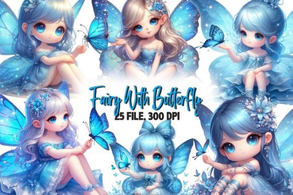 Cute Fairy with Butterfly Clipart Gráfico Ilustrações para Impressão Por Dreamshop
