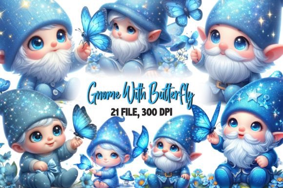 Cute Gnome with Butterfly Clipart Graphic Illustrations By Dreamshop