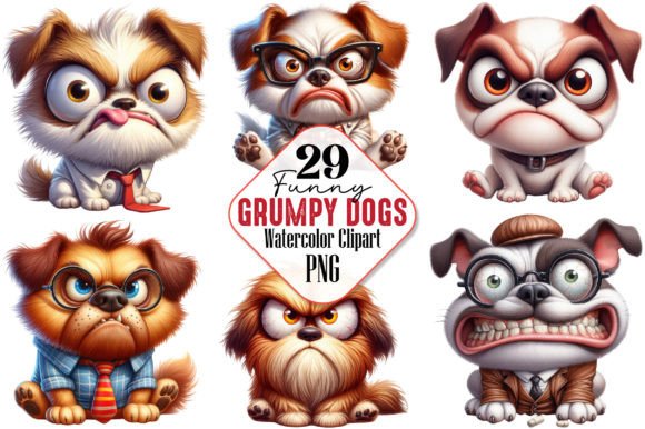 Funny Grumpy Dogs Clipart - Cute Dog Png Gráfico Ilustraciones Imprimibles Por RobertsArt