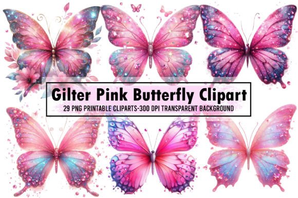 Gilter Pink Butterfly Clipart Bundle Graphic Illustrations By Sublimation Artist