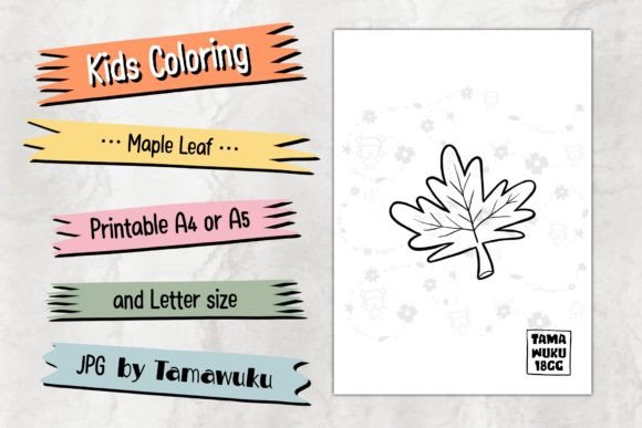 Maple Leaf ‪JPG‬ Gráfico Páginas y libros de colorear para niños Por Tamawuku Shop
