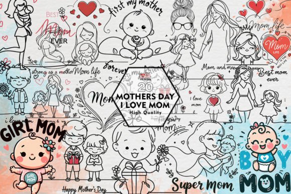 Mothers Day I Love Mom Clipart PNG Gráfico Manualidades Por PIG.design