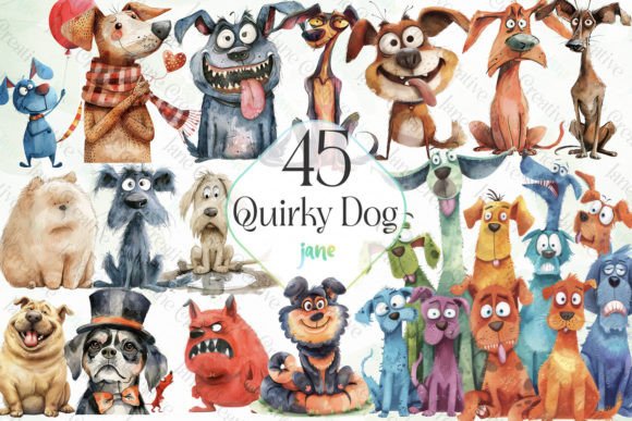 Quirky Dog Sublimation Bundle Grafik Druckbare Illustrationen Von JaneCreative