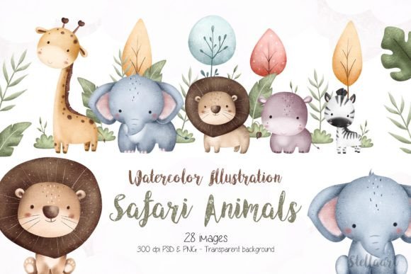 Safari Animals Watercolor Illustration Grafik Druckbare Illustrationen Von Stellaart