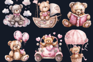 Watercolor Pink Teddy Bear Clipart Gráfico Ilustraciones Imprimibles Por giraffecreativestudio 7