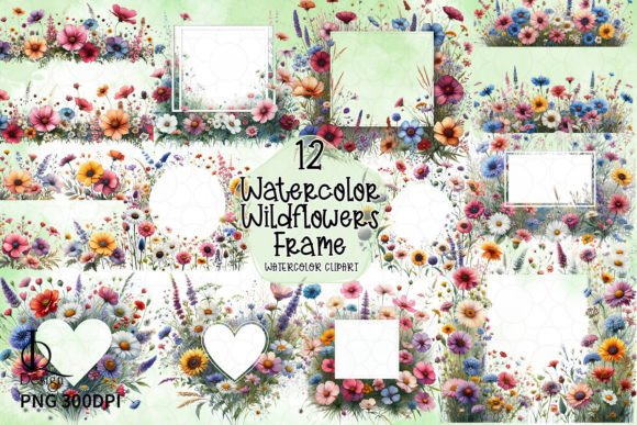Watercolor Wildflowers Frame Clipart PNG Grafik Druckbare Illustrationen Von LQ Design