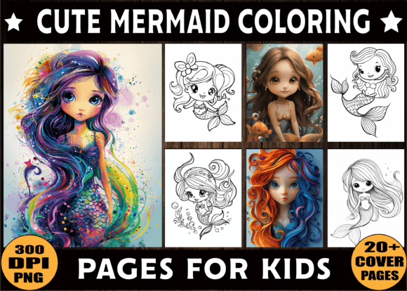 170 Cute Mermaid Coloring Pages for Kids Graphic Coloring Pages & Books Kids By Craft Design