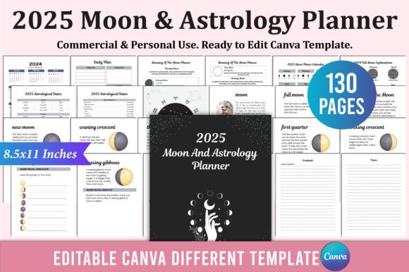 2025 Moon & Astrology Planner for Canva Graphic KDP Interiors By Shumaya