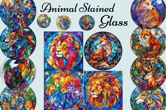 Animal Stained Glass Background, Mugs, B Graphic Backgrounds By tshirtado
