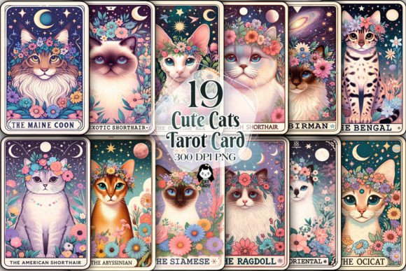 Cute Cats Tarot Card Sublimation Clipart Illustration Illustrations Imprimables Par Cat Lady