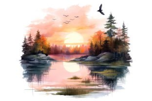 Lake at Sunset Landscape Clipart Bundel Graphic Illustrations By Andreas Stumpf Designs 7