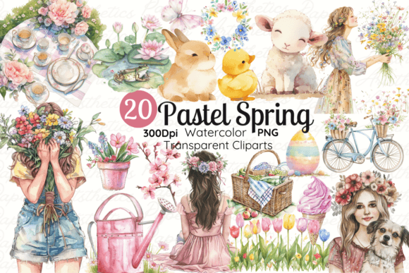 Pastel Spring Watercolor Clipart Bundle Graphic Illustrations By Paper Artsthetics