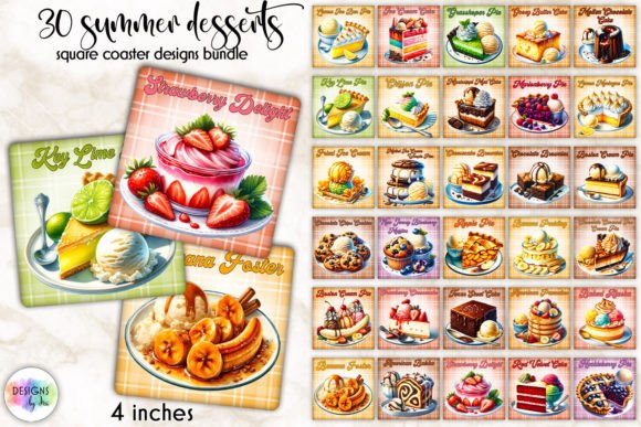 Summer Desserts with Ice Cream Coasters Graphic Illustrations By Designs by Ira