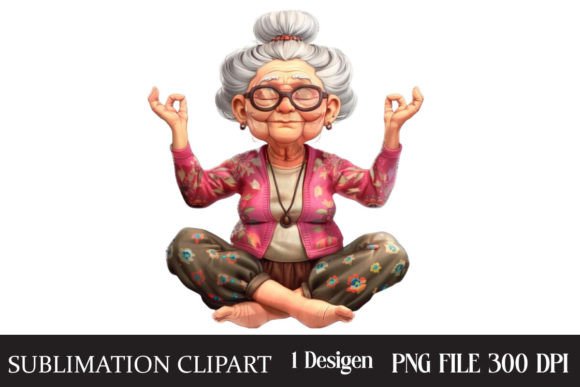 Watercolor Yoga Grandma Clipart Graphic Illustrations By CreativeCraft