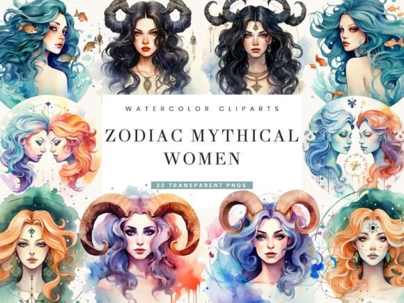 Zodiac Mythical Women Clipart Bundle Graphic Illustrations By busydaydesign