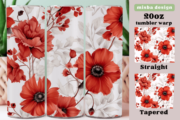 Boho Red Floral Tumbler Sublimation Png Graphic Crafts By misba design