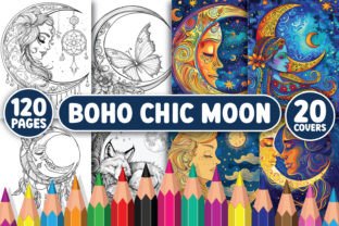 120 Boho Chic Moon Coloring Pages Graphic Coloring Pages & Books Adults By BrightMart 1