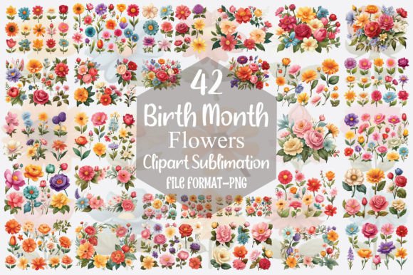 Birth Month Flowers Clipart Sublimation Gráfico Ilustraciones Imprimibles Por DESIGN STORE