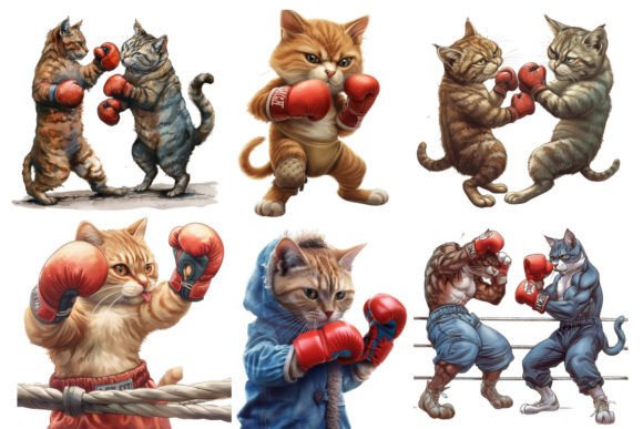 Boxing Cat Sublimation Clipart Graphic AI Transparent PNGs By Nayem Khan
