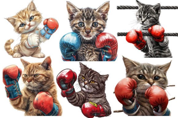 Boxing Cat Sublimation Clipart Graphic AI Transparent PNGs By Nayem Khan