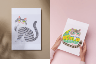 Cat Watercolor Digital Paper Background Afbeelding Afdruk Sjablonen Door Prints and the Paper 4