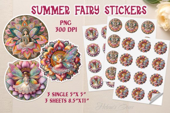Cute Summer Fairy Printable Stickers Graphic Illustrations By Helene's store