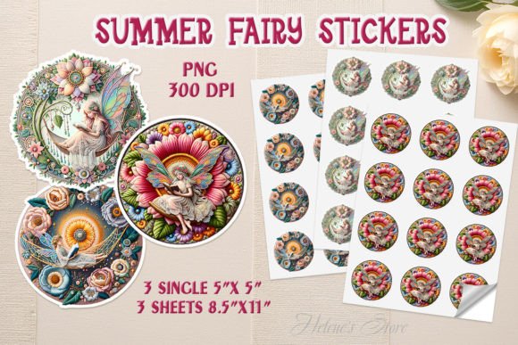 Cute Summer Fairy Printable Stickers Grafika Ilustracje do Druku Przez Helene's store