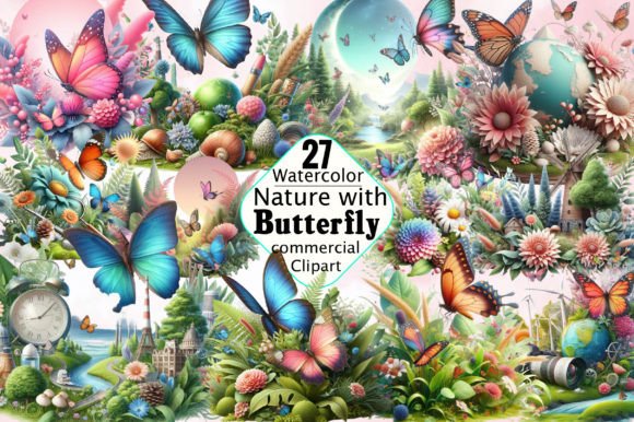 Nature with Butterfly Sublimation PNG Illustration Illustrations Imprimables Par SVGArt