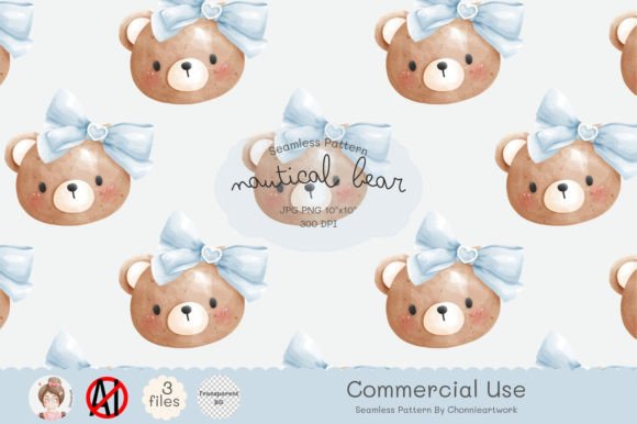 Nautical Teddy Bear Seamless Patterns Graphic Crafts By Chonnieartwork