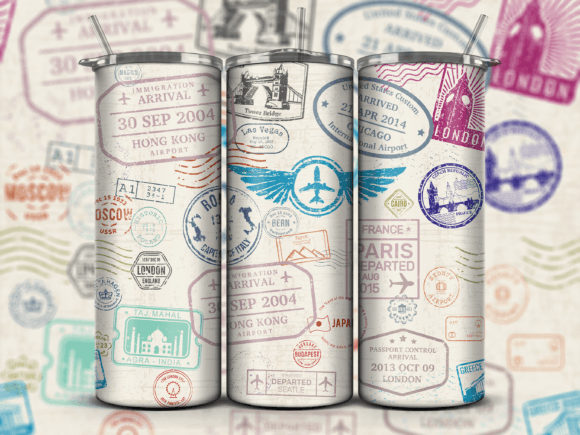 Passport Stamp Travel Mug Tumbler Wrap Graphic Crafts By Design Depot Graphics